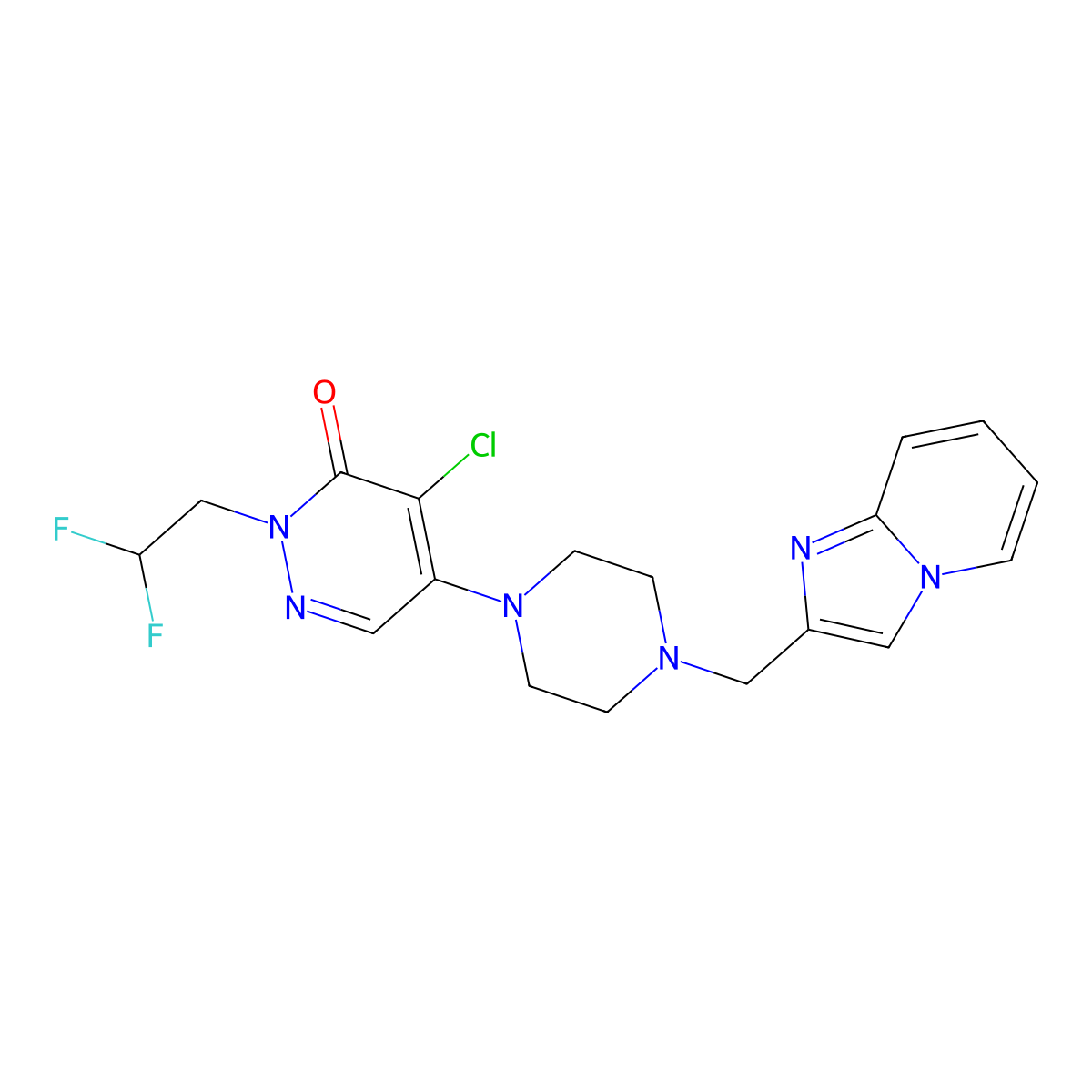 4-Chloro-2-(2,2-difluoroethyl)-5-[4-({imidazo[1,2-a]pyridin-2-yl}methyl)piperazin-1-yl]-2,3-dihydropyridazin-3-one molecular structure, CAS 3054594-51-0