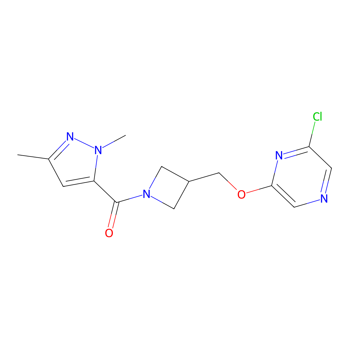 [3-[(6-Chloropyrazin-2-yl)oxymethyl]azetidin-1-yl]-(2,5-dimethylpyrazol-3-yl)methanone molecular structure, CAS 3054594-52-1