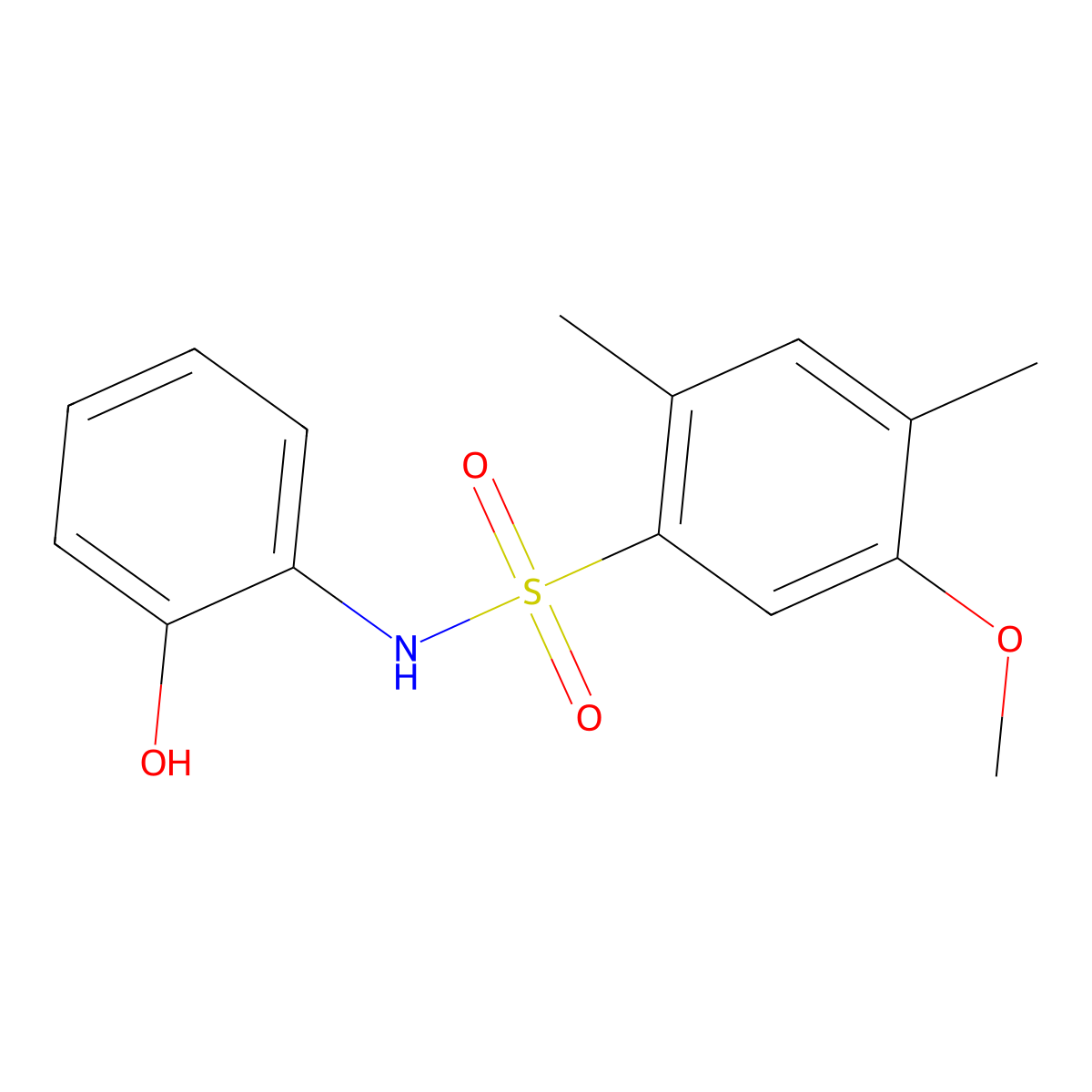 N-(2-hydroxyphenyl)-5-methoxy-2,4-dimethylbenzene-1-sulfonamide molecular structure, CAS 3054594-53-2