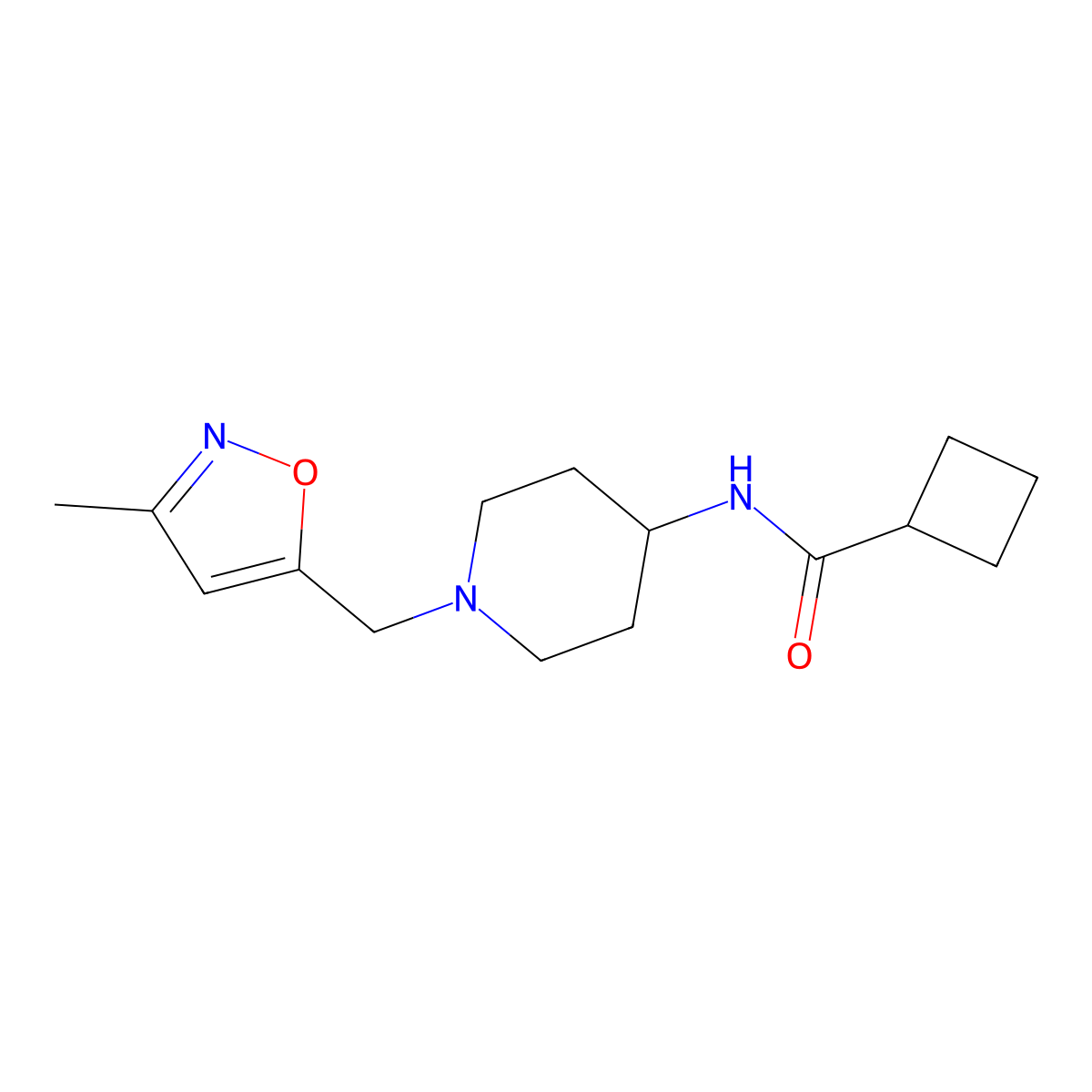 N-{1-[(3-methyl-1,2-oxazol-5-yl)methyl]piperidin-4-yl}cyclobutanecarboxamide molecular structure, CAS 3054594-54-3