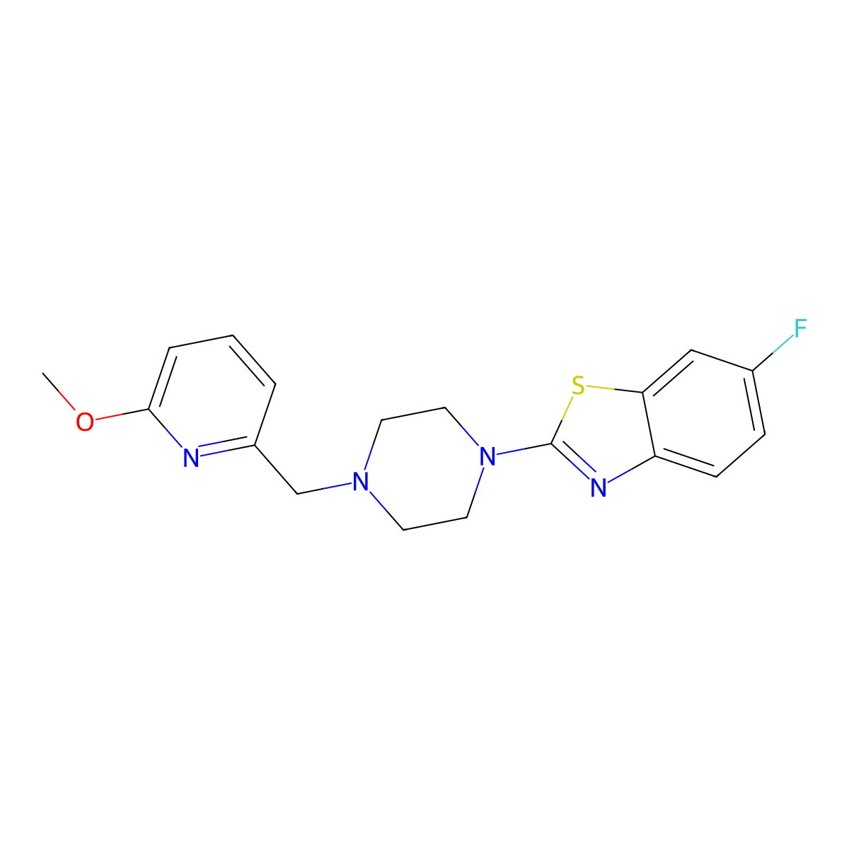 6-Fluoro-2-{4-[(6-methoxypyridin-2-yl)methyl]piperazin-1-yl}-1,3-benzothiazole molecular structure, CAS 3054594-58-7