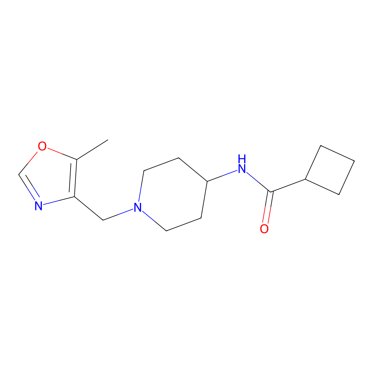 N-{1-[(5-methyl-1,3-oxazol-4-yl)methyl]piperidin-4-yl}cyclobutanecarboxamide molecular structure, CAS 3054594-64-5