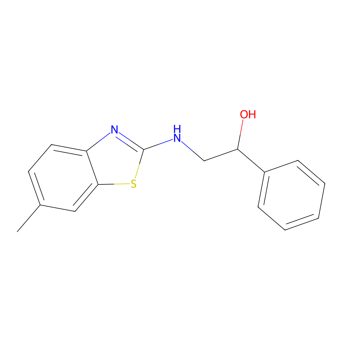 2-[(6-Methyl-1,3-benzothiazol-2-yl)amino]-1-phenylethan-1-ol molecular structure, CAS 3054594-65-6