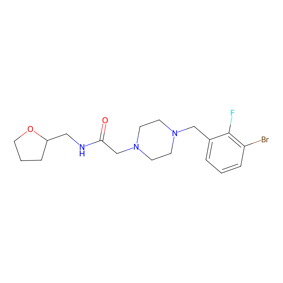 2-{4-[(3-bromo-2-fluorophenyl)methyl]piperazin-1-yl}-N-[(oxolan-2-yl)methyl]acetamide molecular structure, CAS 3054594-68-9