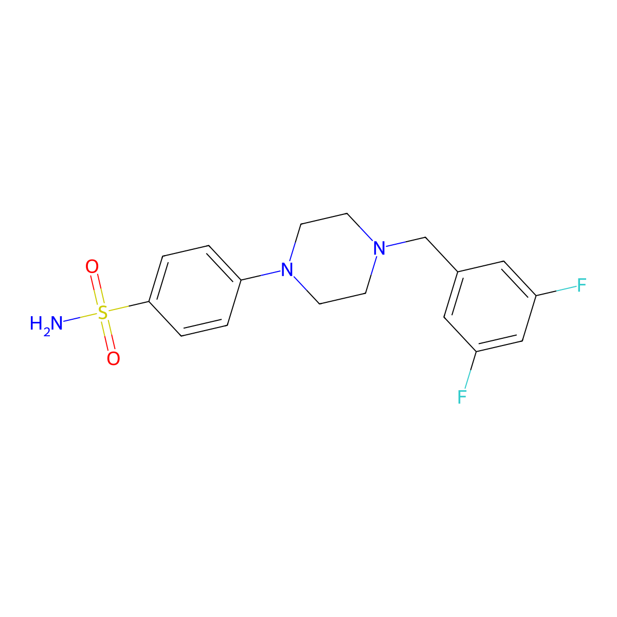 4-{4-[(3,5-Difluorophenyl)methyl]piperazin-1-yl}benzene-1-sulfonamide molecular structure, CAS 3054594-73-6