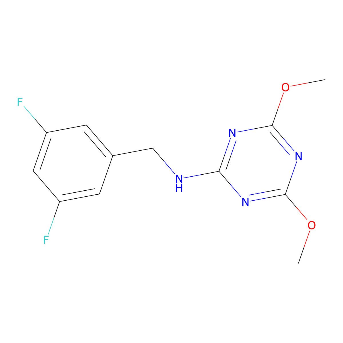 N-[(3,5-difluorophenyl)methyl]-4,6-dimethoxy-1,3,5-triazin-2-amine molecular structure, CAS 3054594-78-1