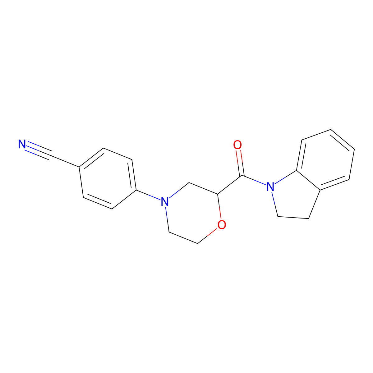 4-[2-(2,3-dihydro-1H-indole-1-carbonyl)morpholin-4-yl]benzonitrile molecular structure, CAS 3054594-79-2