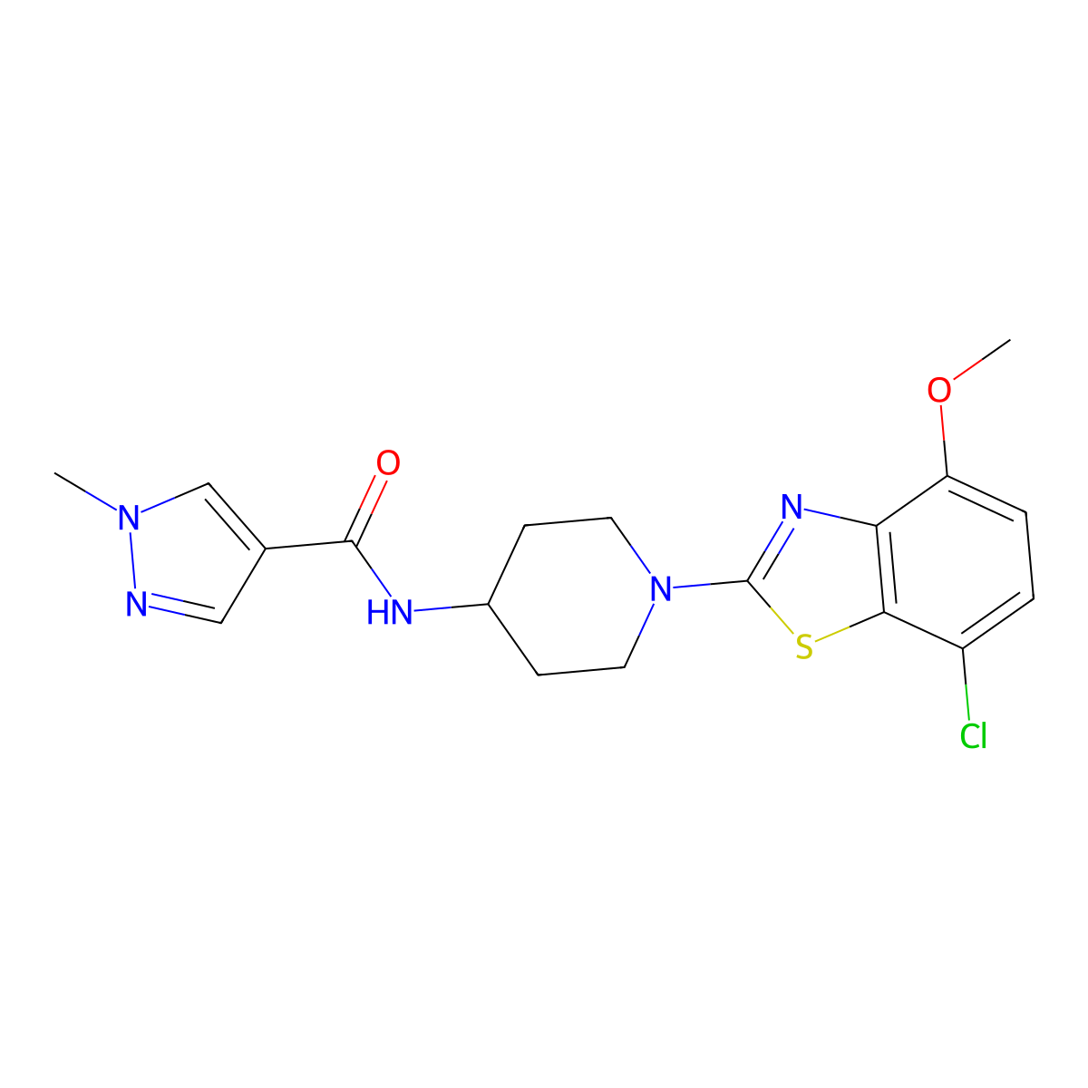 N-[1-(7-chloro-4-methoxy-1,3-benzothiazol-2-yl)piperidin-4-yl]-1-methyl-1H-pyrazole-4-carboxamide molecular structure, CAS 3054594-80-5
