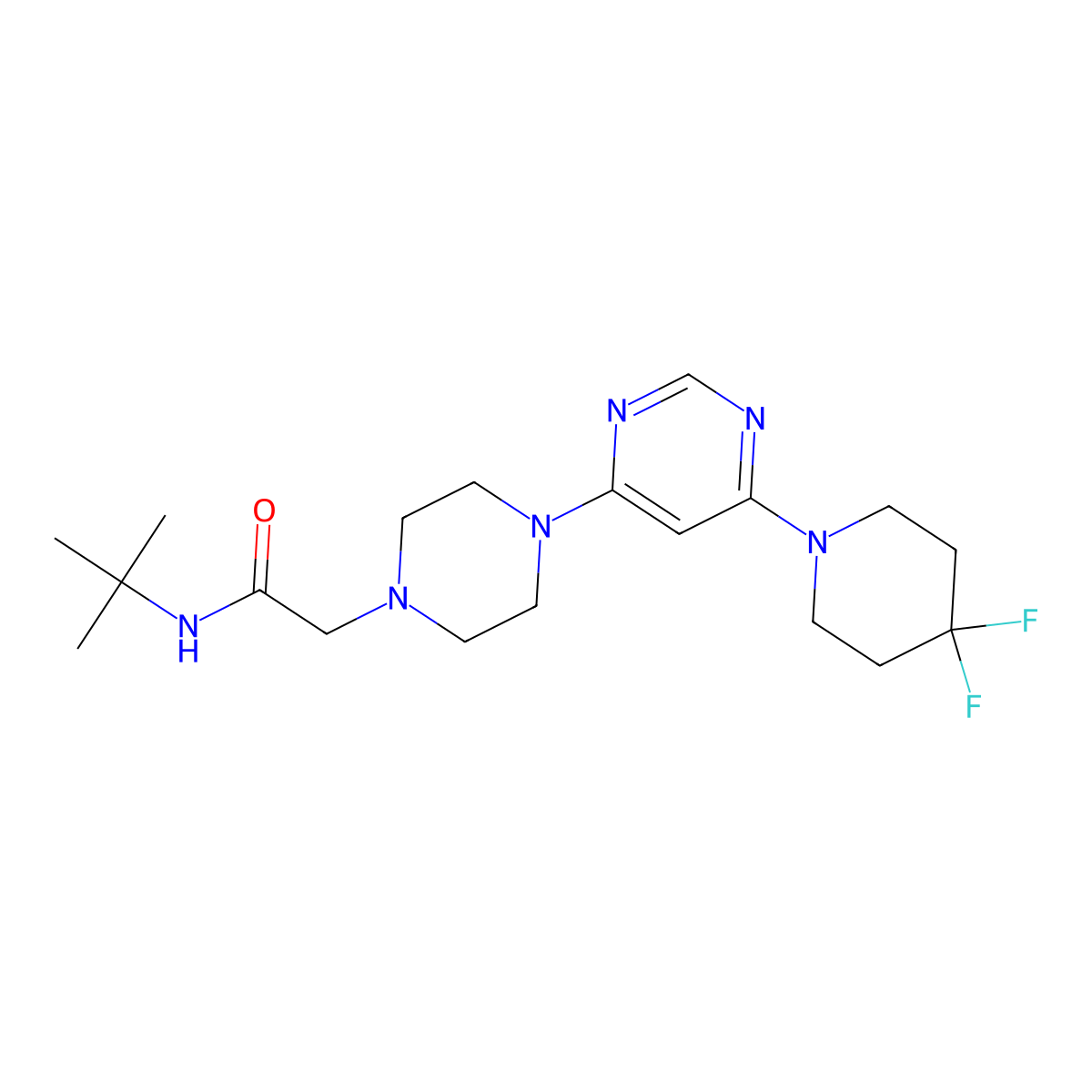N-tert-butyl-2-{4-[6-(4,4-difluoropiperidin-1-yl)pyrimidin-4-yl]piperazin-1-yl}acetamide molecular structure, CAS 3054594-81-6