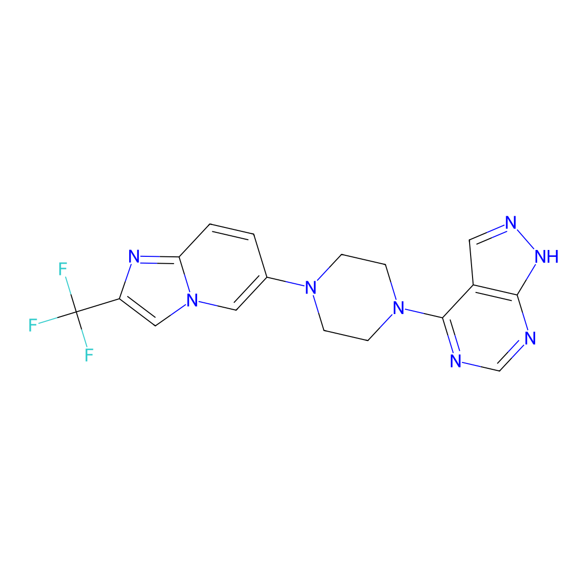 1-{1H-pyrazolo[3,4-d]pyrimidin-4-yl}-4-[2-(trifluoromethyl)imidazo[1,2-a]pyridin-6-yl]piperazine molecular structure, CAS 3054594-83-8