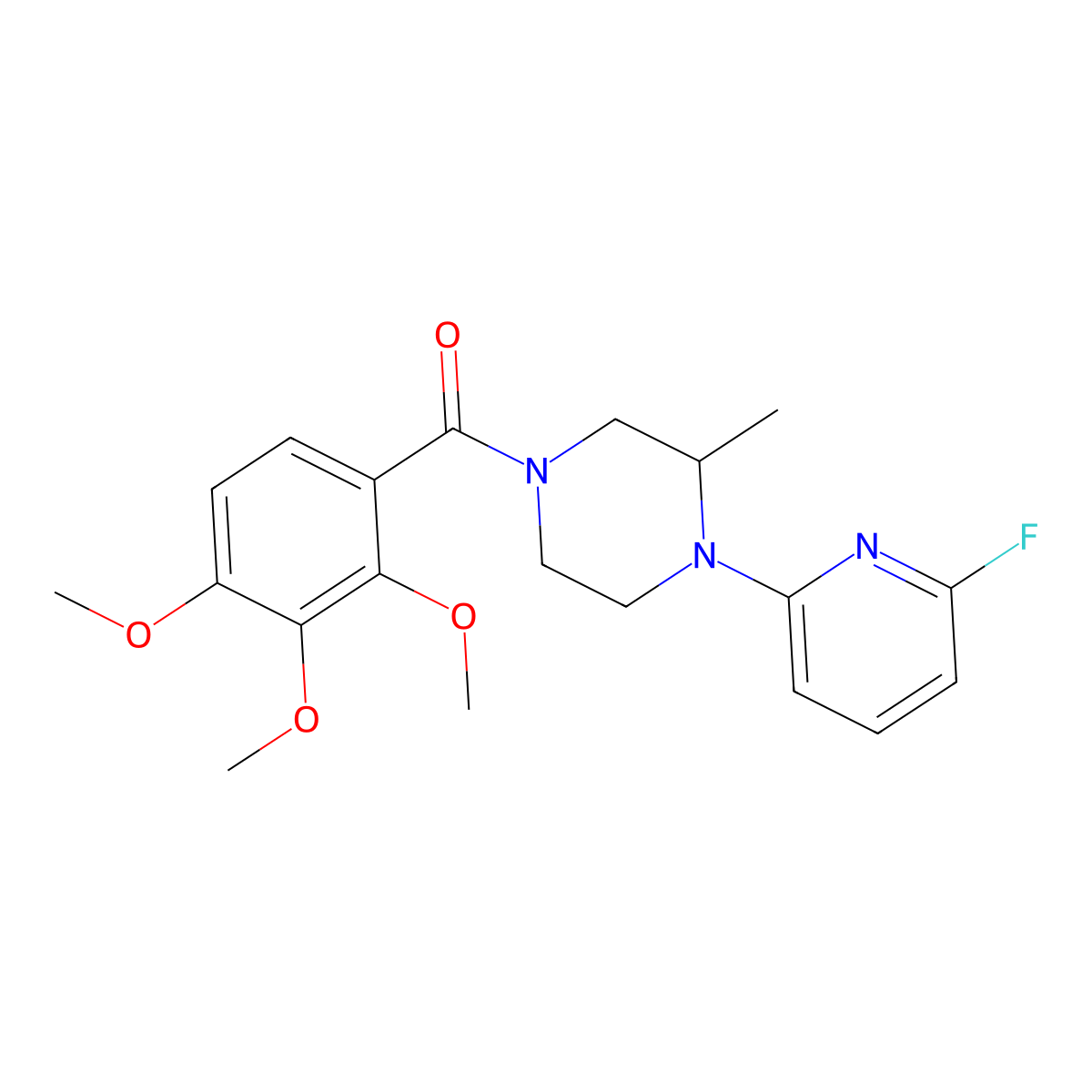 [4-(6-Fluoropyridin-2-yl)-3-methylpiperazin-1-yl]-(2,3,4-trimethoxyphenyl)methanone molecular structure, CAS 3054594-84-9