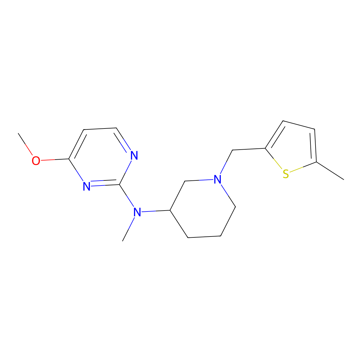 4-methoxy-N-methyl-N-{1-[(5-methylthiophen-2-yl)methyl]piperidin-3-yl}pyrimidin-2-amine molecular structure, CAS 3054594-85-0