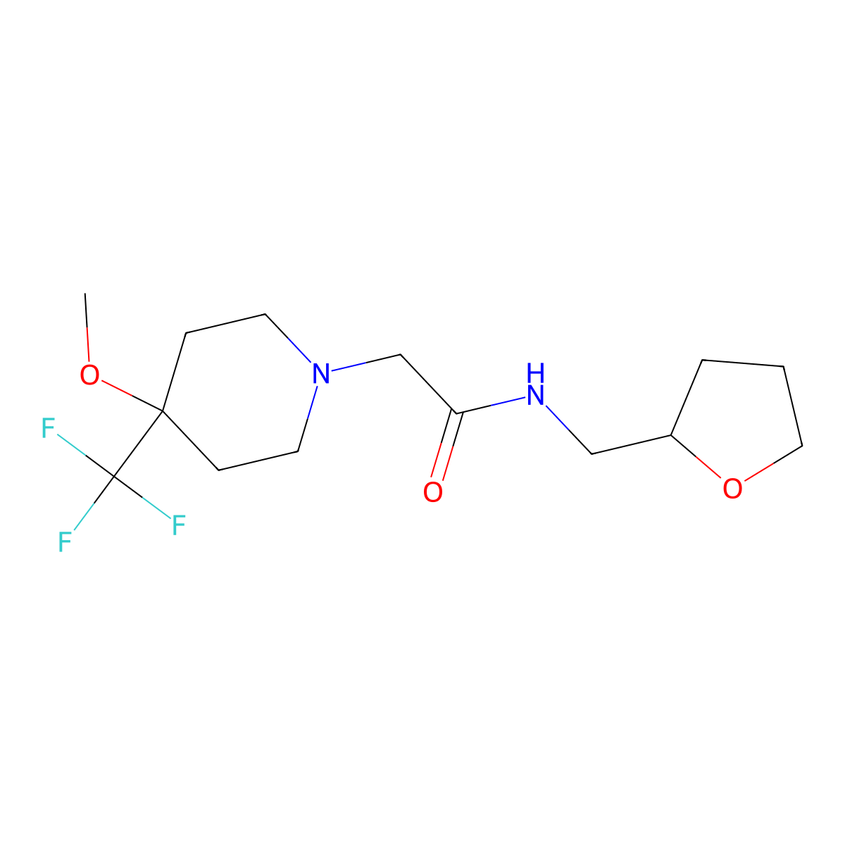 2-[4-methoxy-4-(trifluoromethyl)piperidin-1-yl]-N-[(oxolan-2-yl)methyl]acetamide molecular structure, CAS 3054594-86-1