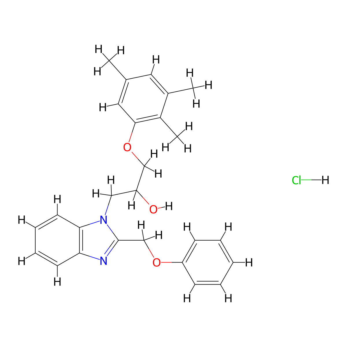 1-[2-(phenoxymethyl)-1H-1,3-benzodiazol-1-yl]-3-(2,3,5-trimethylphenoxy)propan-2-ol hydrochloride molecular structure, CAS 3054594-97-4