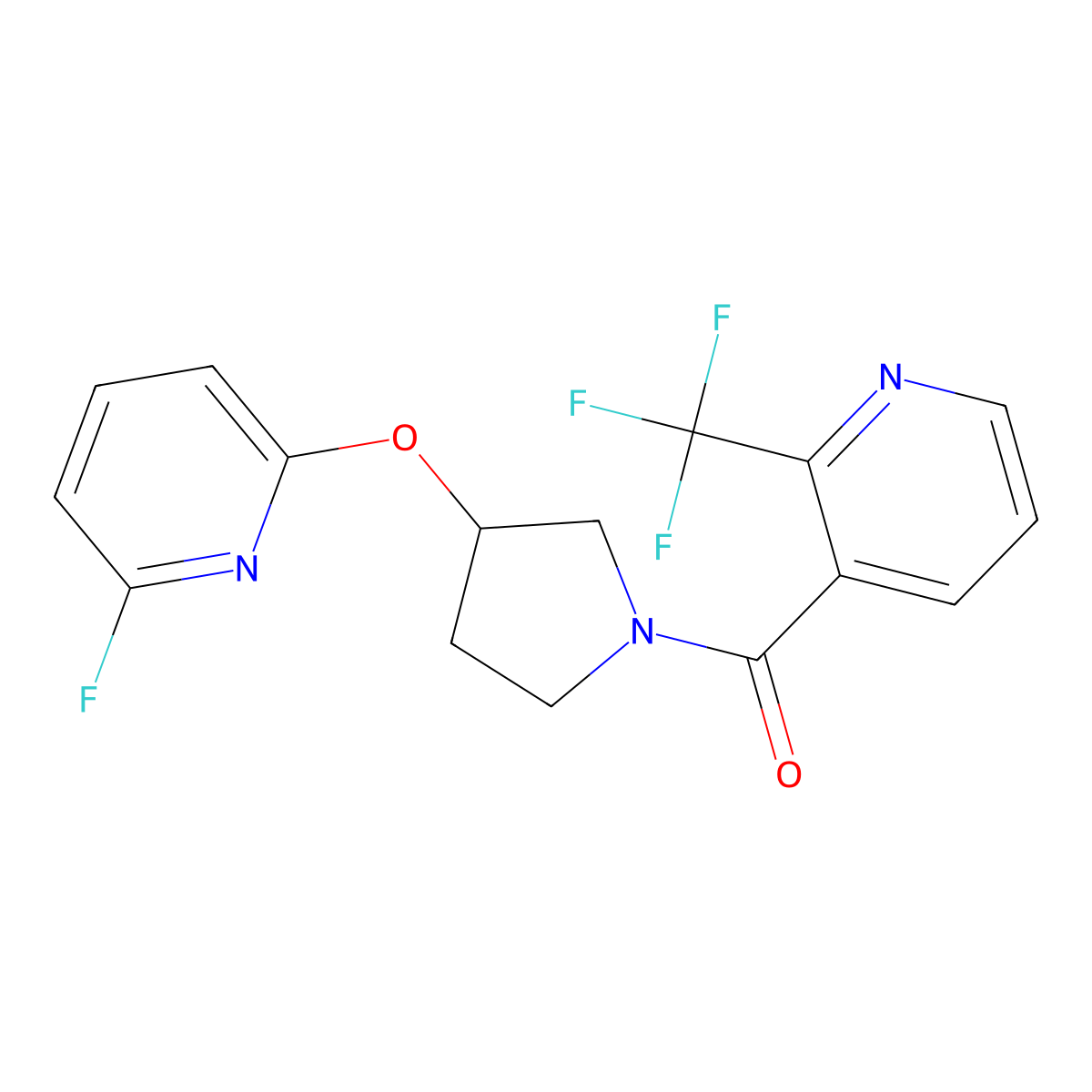 3-{3-[(6-Fluoropyridin-2-yl)oxy]pyrrolidine-1-carbonyl}-2-(trifluoromethyl)pyridine molecular structure, CAS 3054595-09-1