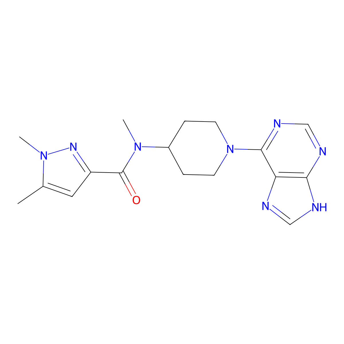N,1,5-trimethyl-N-[1-(9H-purin-6-yl)piperidin-4-yl]-1H-pyrazole-3-carboxamide molecular structure, CAS 3054595-11-5