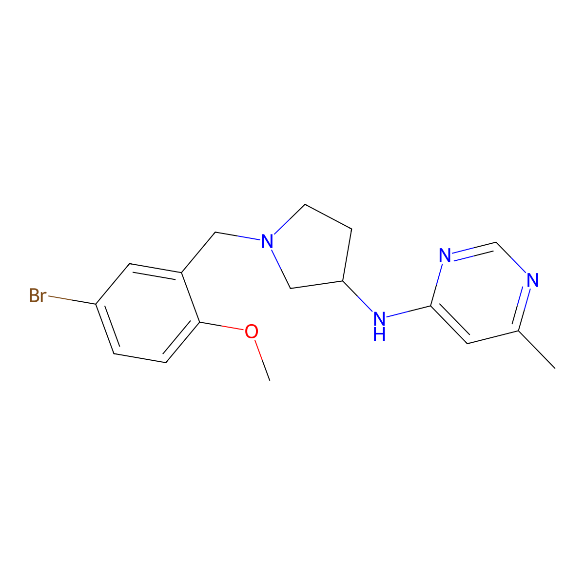 N-{1-[(5-bromo-2-methoxyphenyl)methyl]pyrrolidin-3-yl}-6-methylpyrimidin-4-amine molecular structure, CAS 3054595-14-8