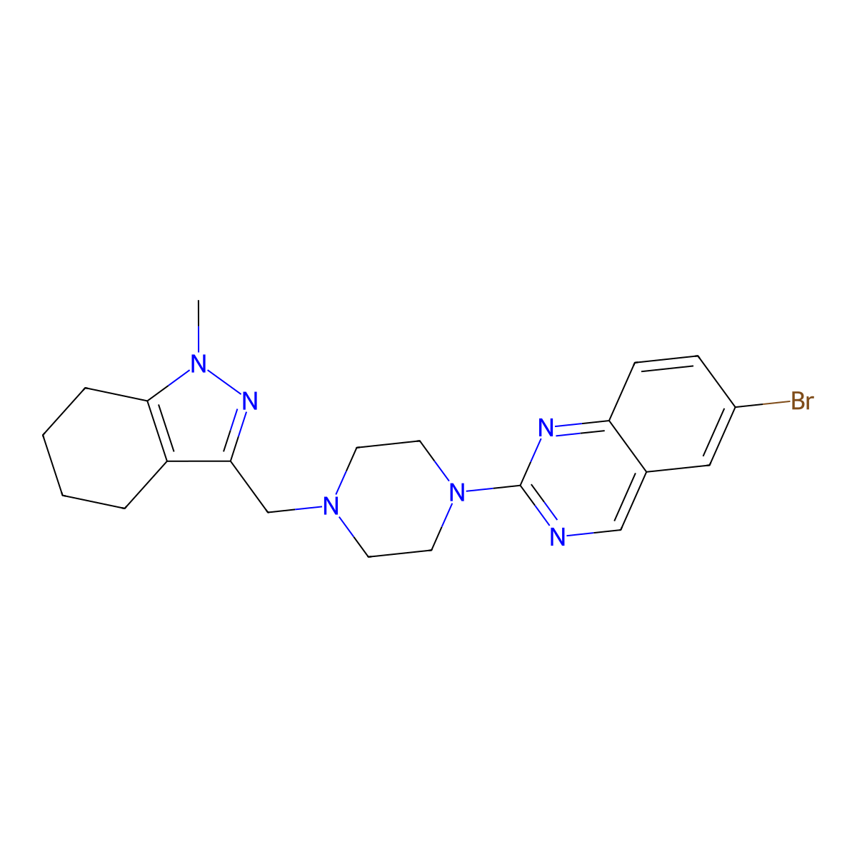 3-[(4-{2,5-dimethylpyrazolo[1,5-a]pyrimidin-7-yl}piperazin-1-yl)methyl]-1-methyl-4,5,6,7-tetrahydro-1H-indazole molecular structure, CAS 3054595-15-9