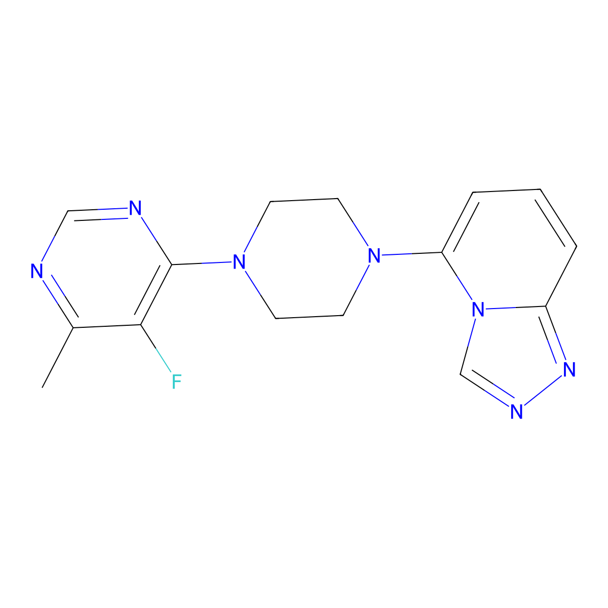 5-Fluoro-4-methyl-6-(4-{[1,2,4]triazolo[4,3-a]pyridin-5-yl}piperazin-1-yl)pyrimidine molecular structure, CAS 3054595-26-2