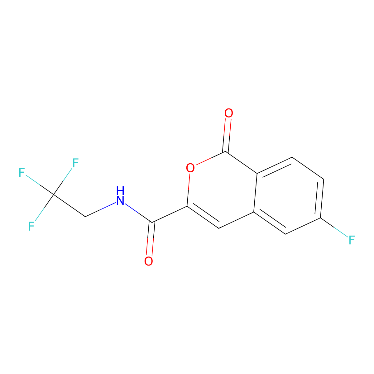 6-fluoro-1-oxo-N-(2,2,2-trifluoroethyl)-1H-isochromene-3-carboxamide molecular structure, CAS 3054595-33-1