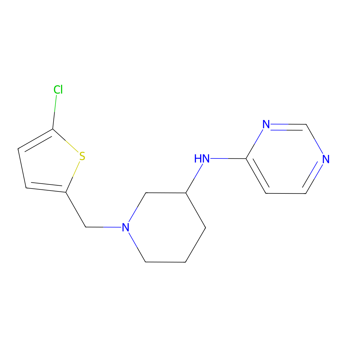 N-{1-[(5-chlorothiophen-2-yl)methyl]piperidin-3-yl}pyrimidin-4-amine molecular structure, CAS 3054595-34-2