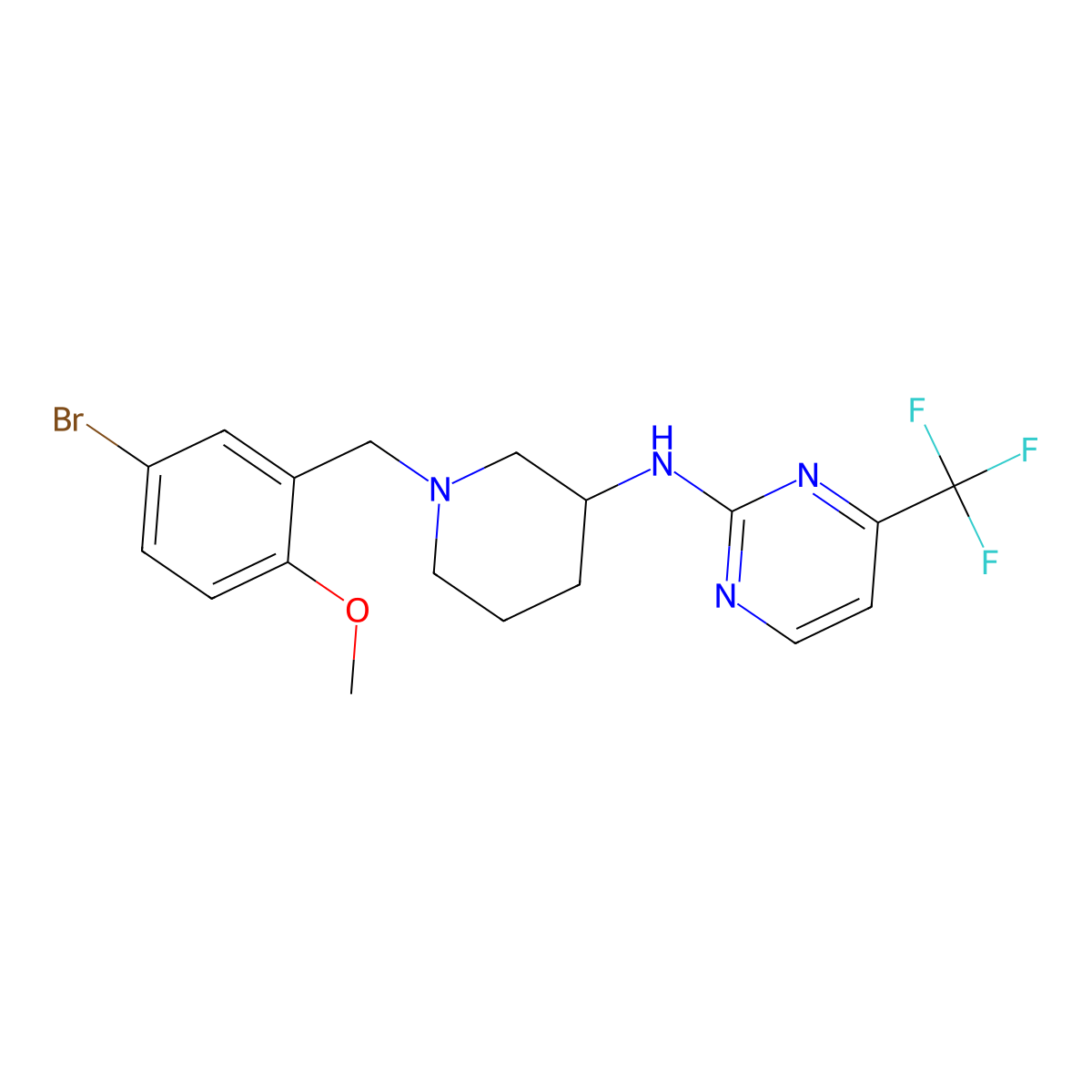 N-{1-[(5-bromo-2-methoxyphenyl)methyl]piperidin-3-yl}-4-(trifluoromethyl)pyrimidin-2-amine molecular structure, CAS 3054595-35-3