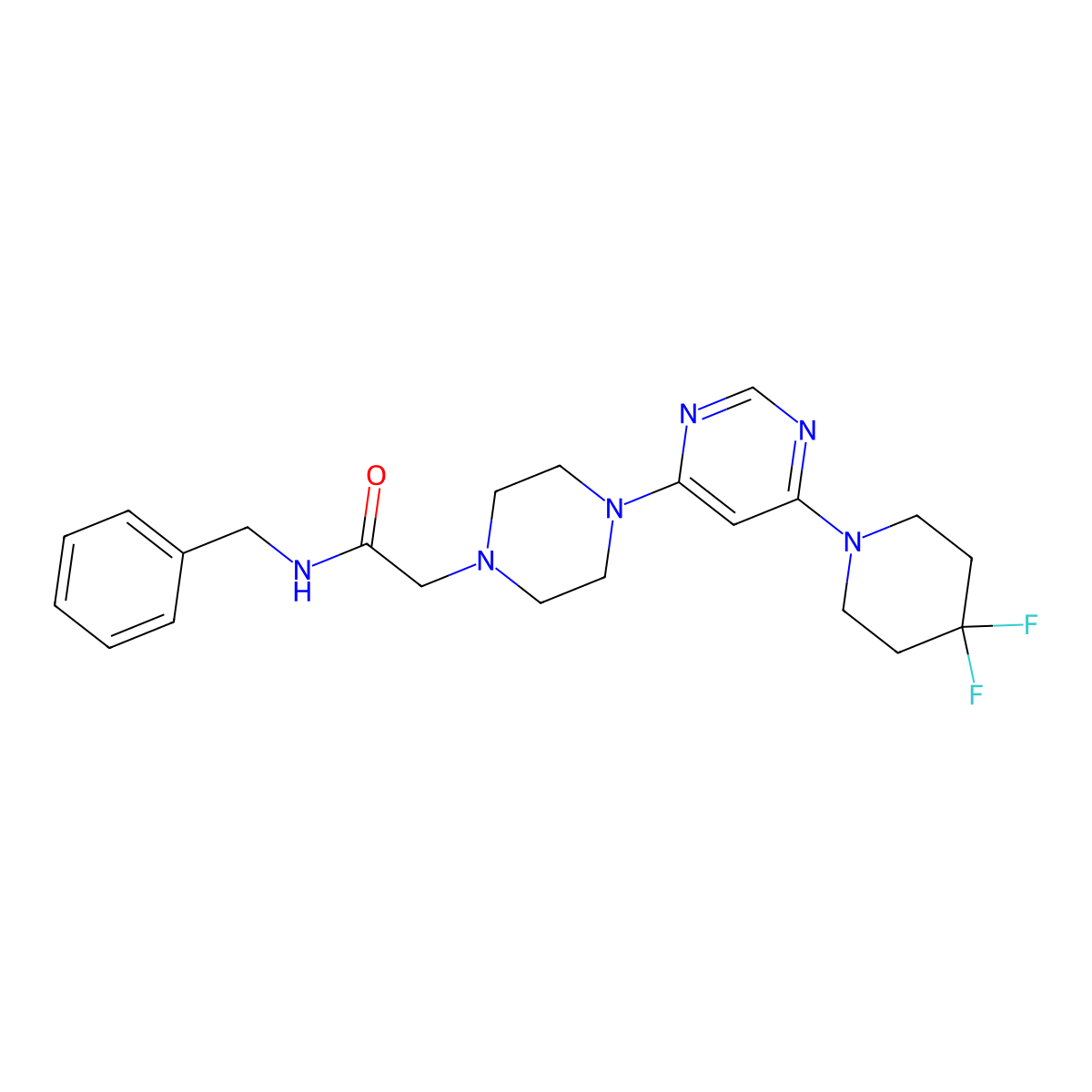 N-benzyl-2-{4-[6-(4,4-difluoropiperidin-1-yl)pyrimidin-4-yl]piperazin-1-yl}acetamide molecular structure, CAS 3054595-42-2