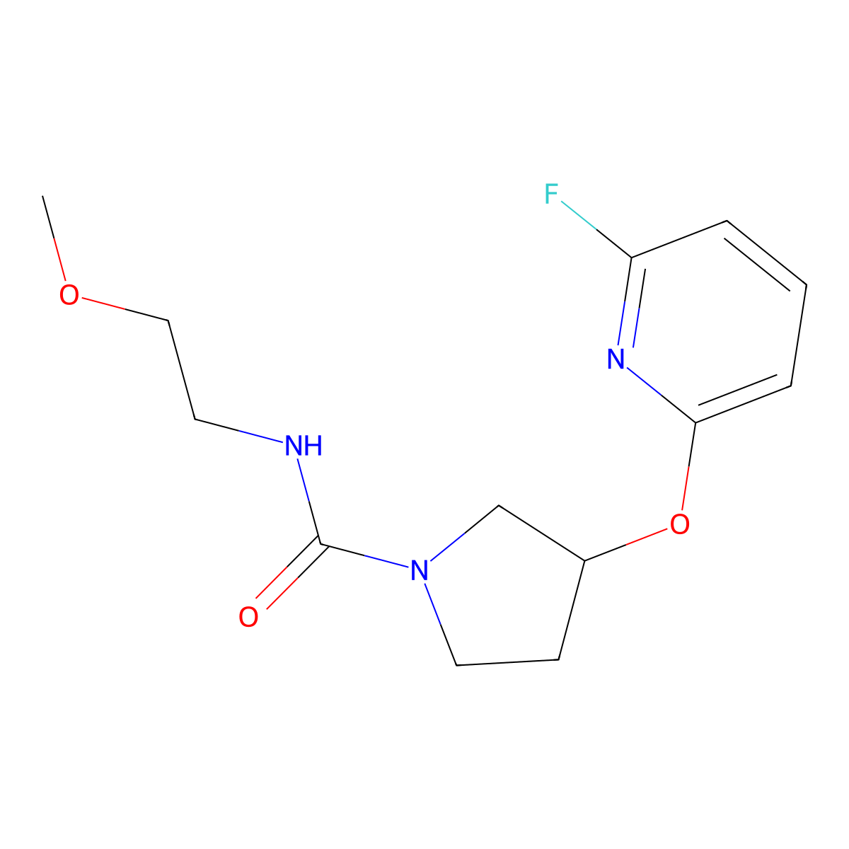 3-[(6-fluoropyridin-2-yl)oxy]-N-(2-methoxyethyl)pyrrolidine-1-carboxamide molecular structure, CAS 3054595-44-4