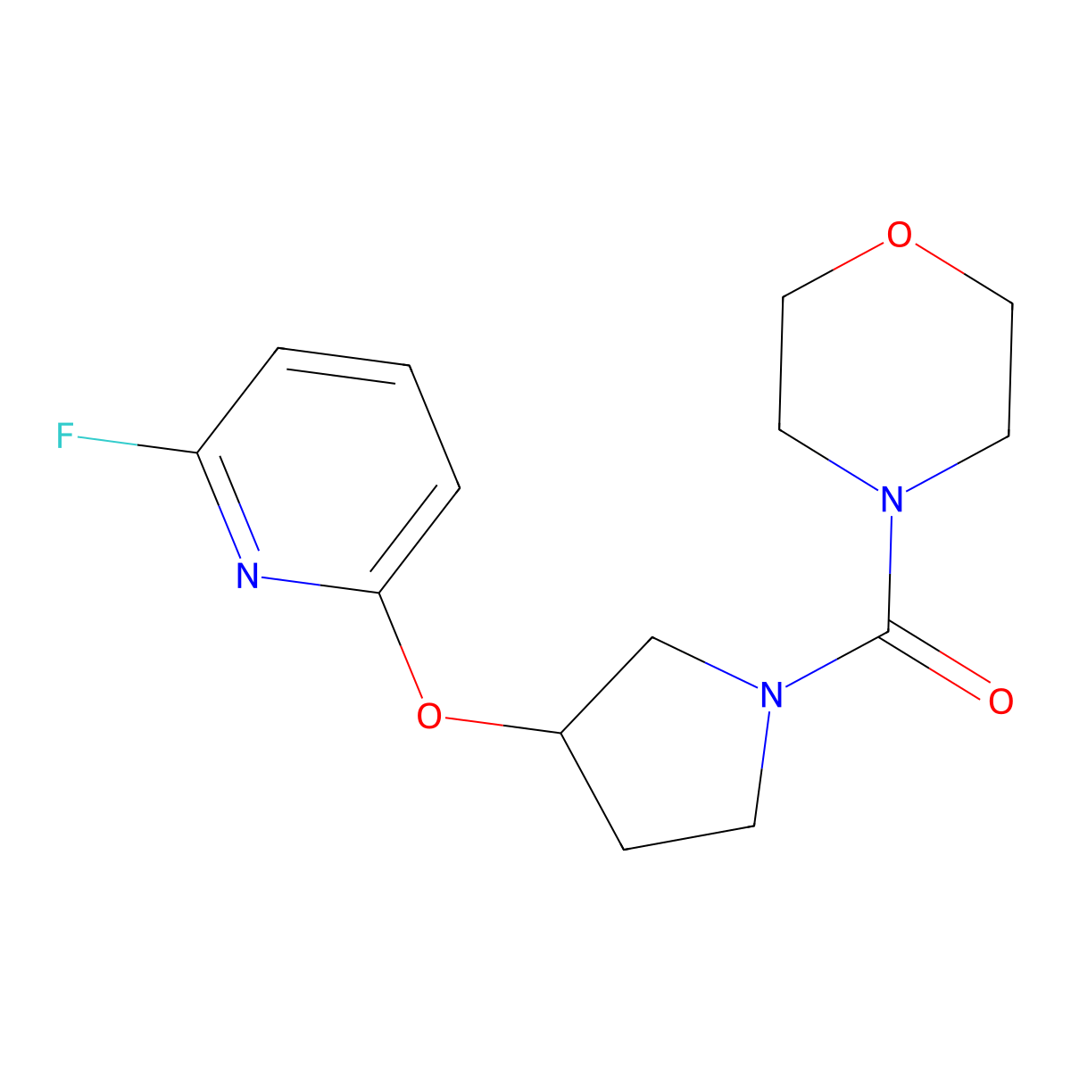 4-{3-[(6-Fluoropyridin-2-yl)oxy]pyrrolidine-1-carbonyl}morpholine molecular structure, CAS 3054595-45-5