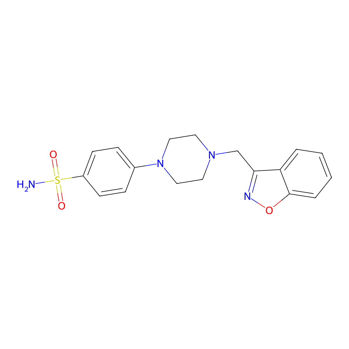4-{4-[(1,2-Benzoxazol-3-yl)methyl]piperazin-1-yl}benzene-1-sulfonamide molecular structure, CAS 3054595-47-7