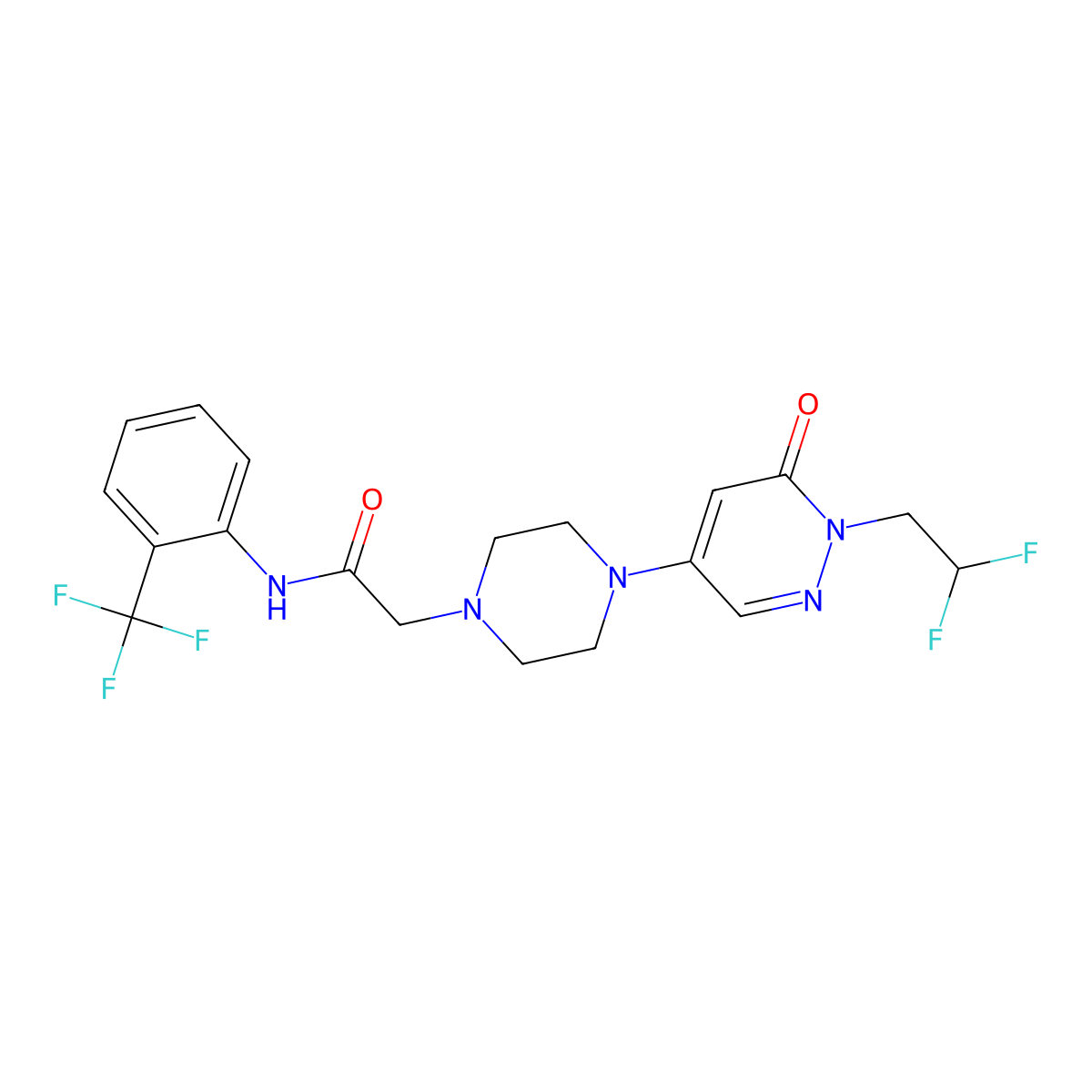 2-[4-[1-(2,2-difluoroethyl)6-oxopyridazin-4-yl]piperazin-1-yl]-N-[2-(trifluoromethyl)phenyl]acetamide molecular structure, CAS 3054595-53-5