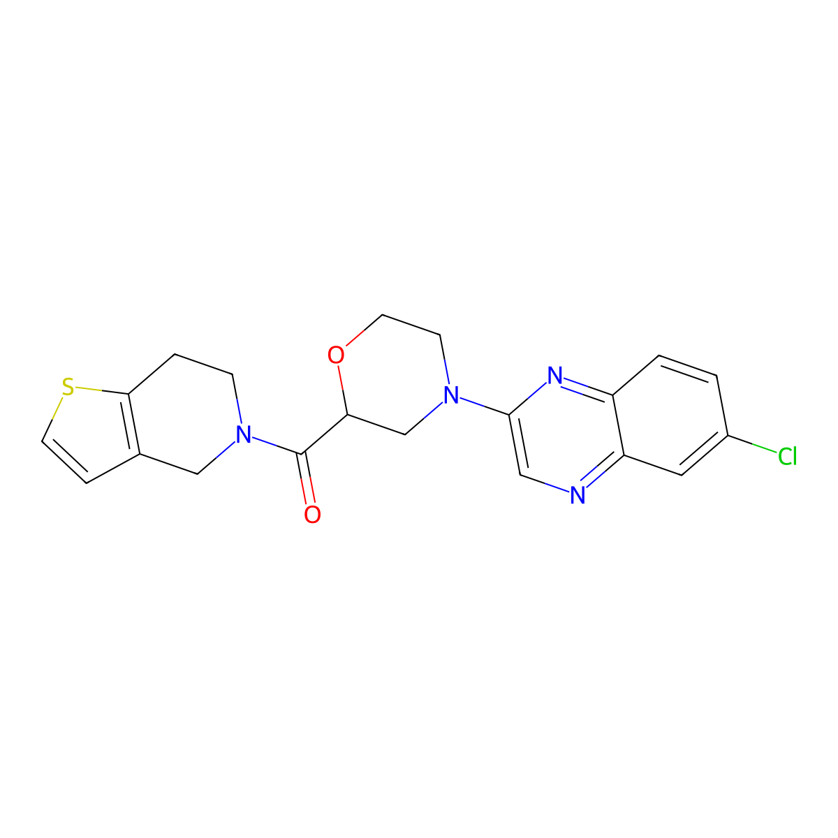 6-chloro-2-(2-{4H,5H,6H,7H-thieno[3,2-c]pyridine-5-carbonyl}morpholin-4-yl)quinoxaline molecular structure, CAS 3054595-57-9