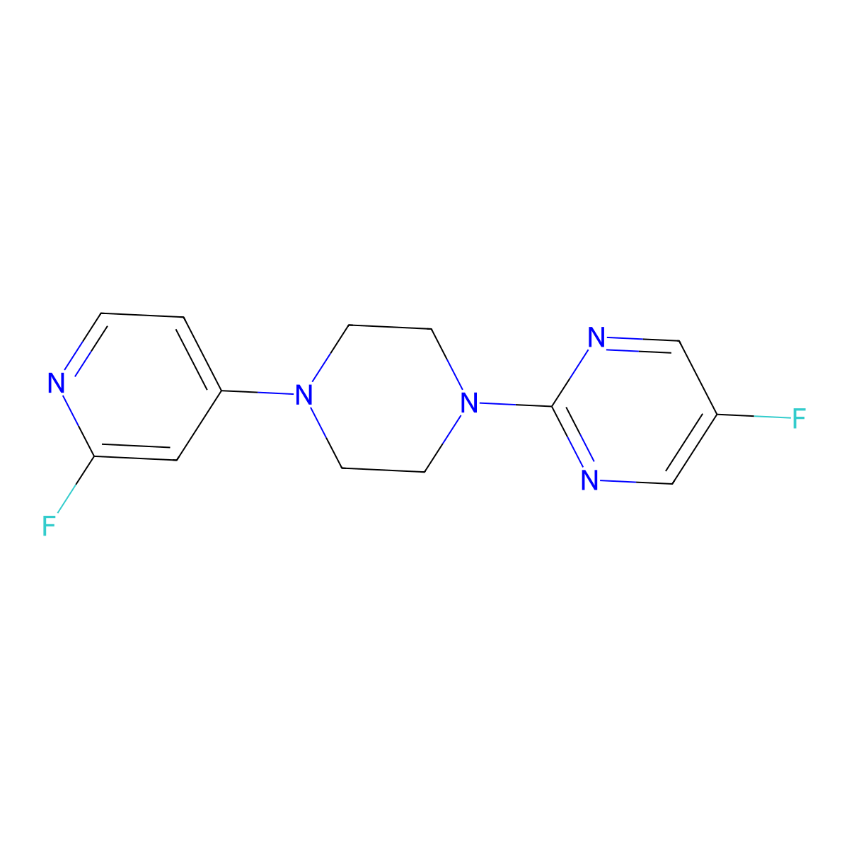 5-Fluoro-2-[4-(2-fluoropyridin-4-yl)piperazin-1-yl]pyrimidine molecular structure, CAS 3054595-61-5