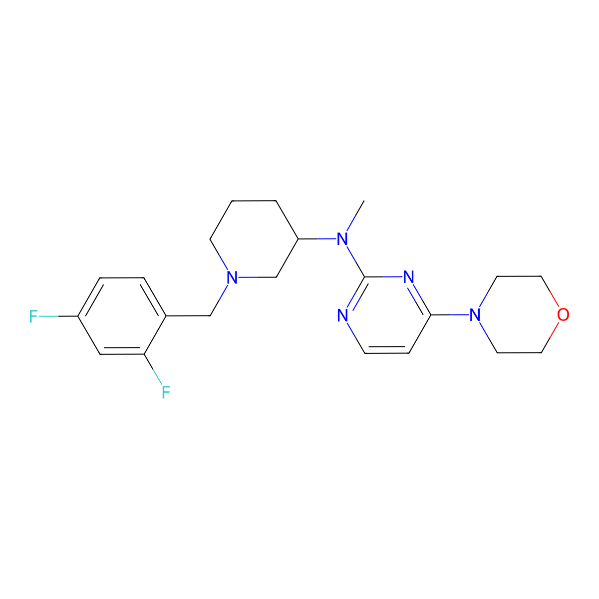 N-{1-[(2,4-difluorophenyl)methyl]piperidin-3-yl}-N-methyl-4-(morpholin-4-yl)pyrimidin-2-amine molecular structure, CAS 3054595-64-8
