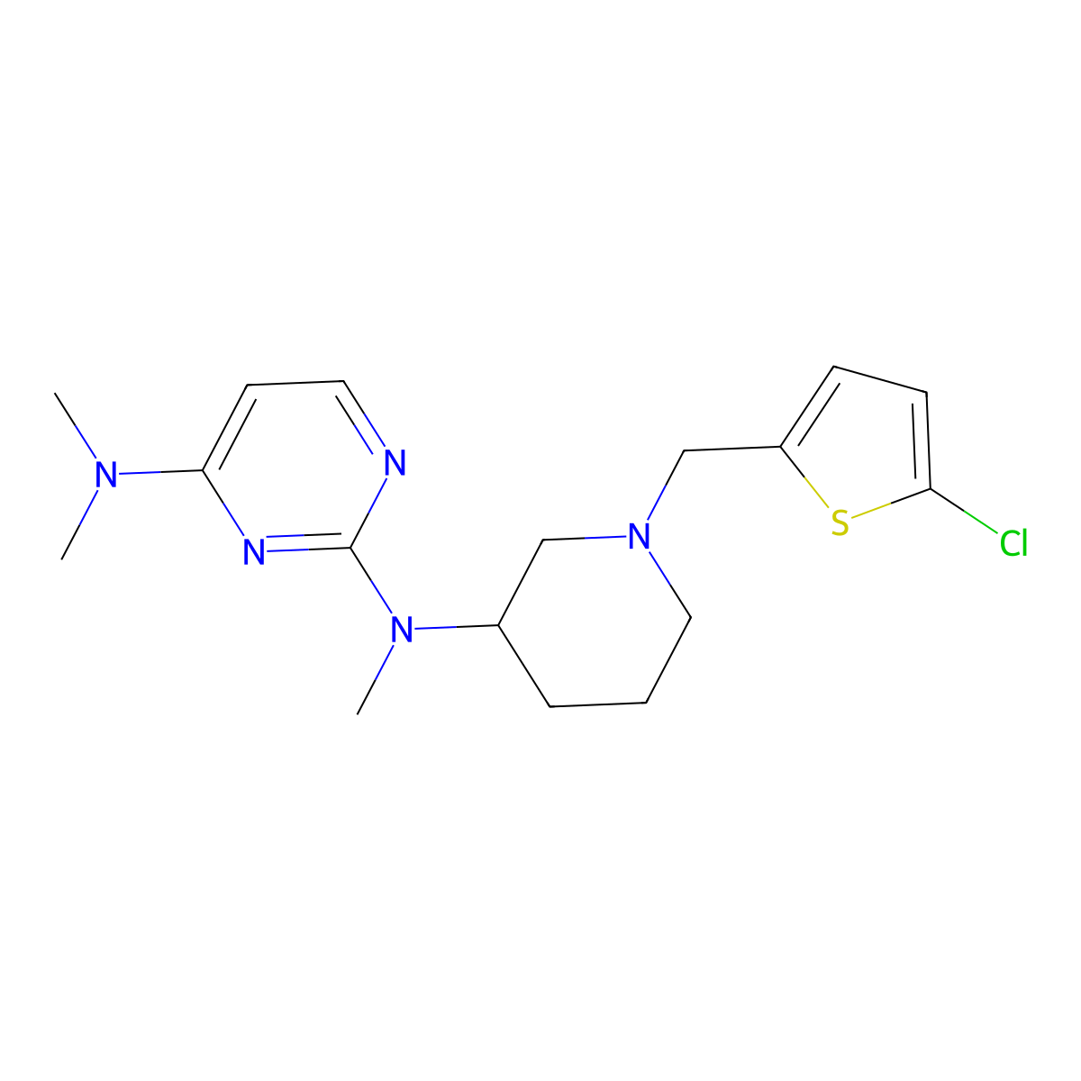 N2-{1-[(5-chlorothiophen-2-yl)methyl]piperidin-3-yl}-N2,N4,N4-trimethylpyrimidine-2,4-diamine molecular structure, CAS 3054595-65-9