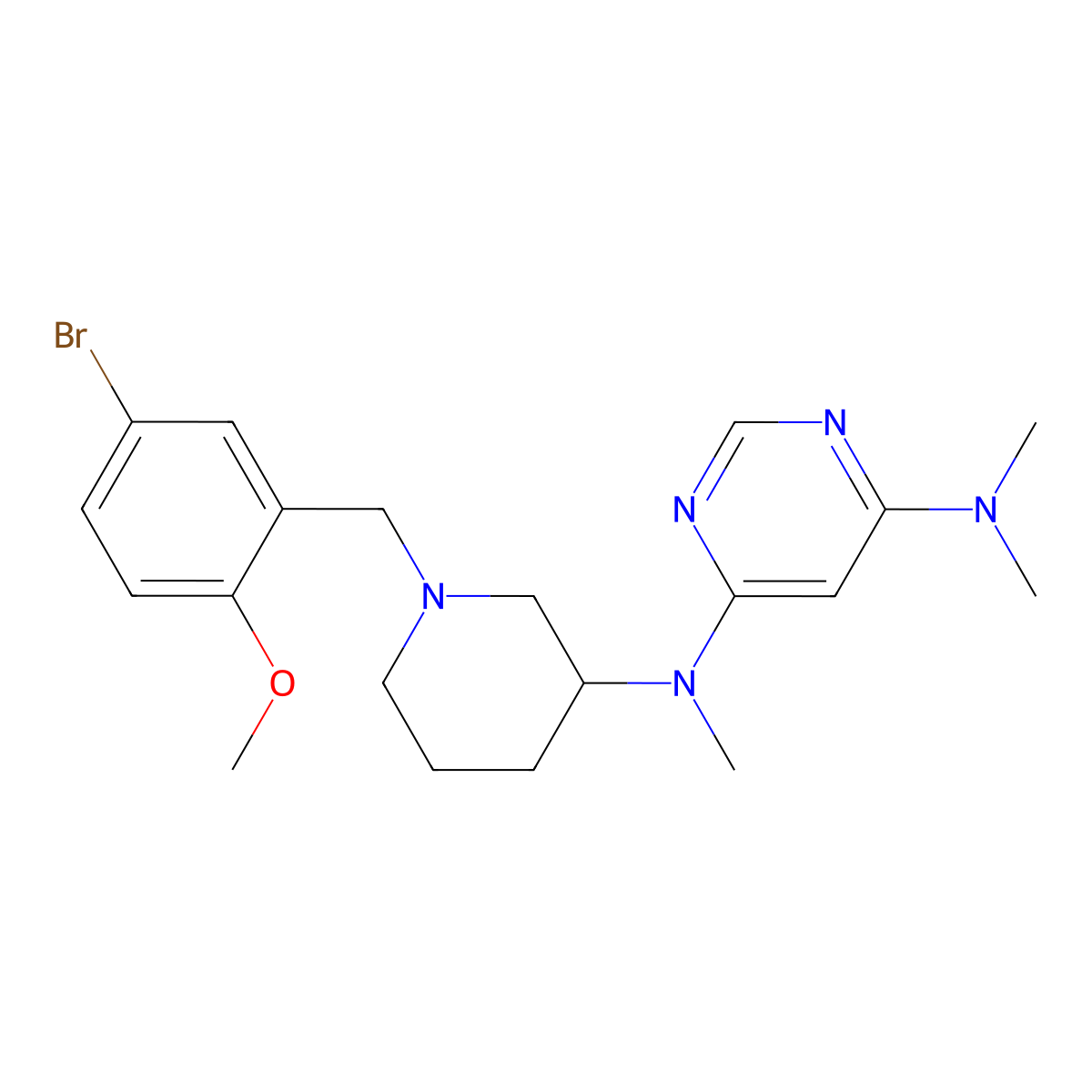 N4-{1-[(5-bromo-2-methoxyphenyl)methyl]piperidin-3-yl}-N4,N6,N6-trimethylpyrimidine-4,6-diamine molecular structure, CAS 3054595-66-0