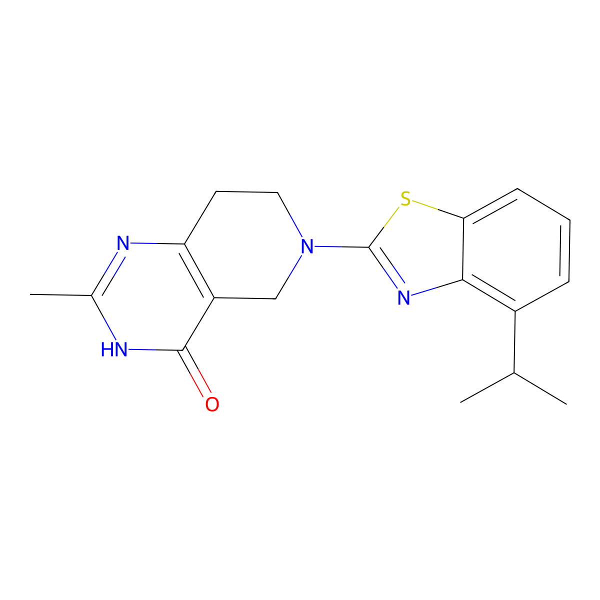 2-methyl-6-[4-(propan-2-yl)-1,3-benzothiazol-2-yl]-3H,4H,5H,6H,7H,8H-pyrido[4,3-d]pyrimidin-4-one molecular structure, CAS 3054595-68-2