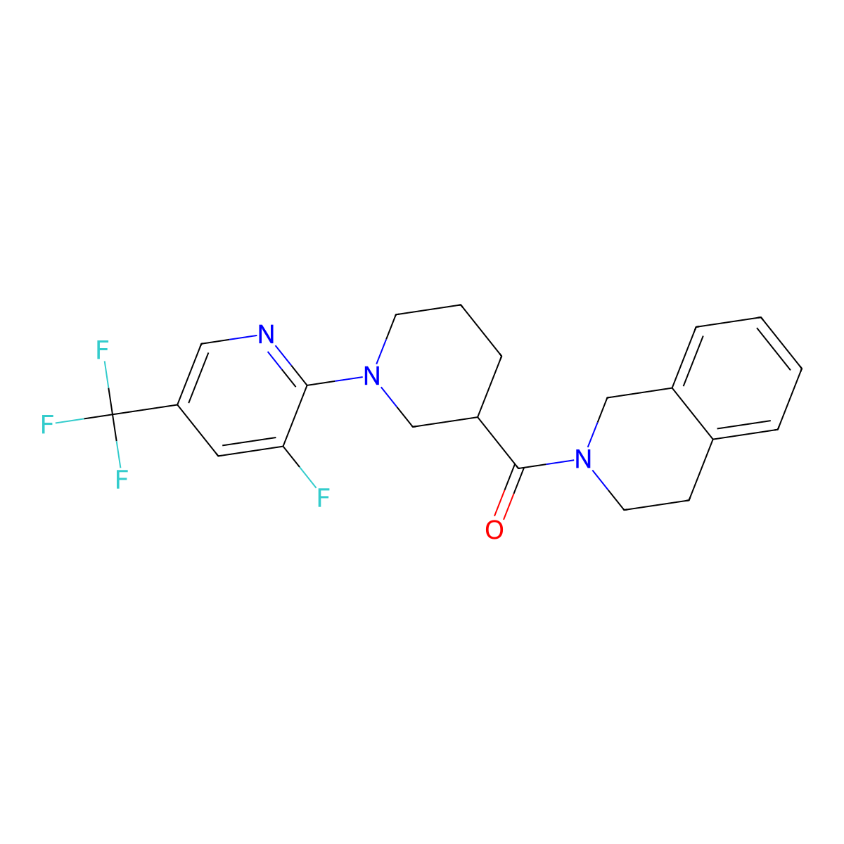 2-{1-[3-Fluoro-5-(trifluoromethyl)pyridin-2-yl]piperidine-3-carbonyl}-1,2,3,4-tetrahydroisoquinoline molecular structure, CAS 3054595-70-6