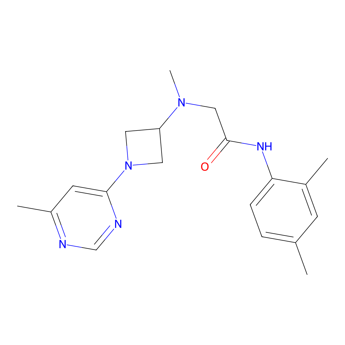N-(2,4-dimethylphenyl)-2-{methyl[1-(6-methylpyrimidin-4-yl)azetidin-3-yl]amino}acetamide molecular structure, CAS 3054595-72-8