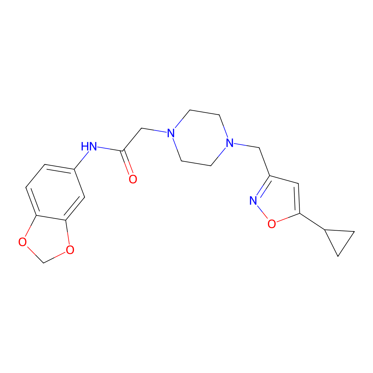 N-(2H-1,3-benzodioxol-5-yl)-2-{4-[(5-cyclopropyl-1,2-oxazol-3-yl)methyl]piperazin-1-yl}acetamide molecular structure, CAS 3054595-73-9