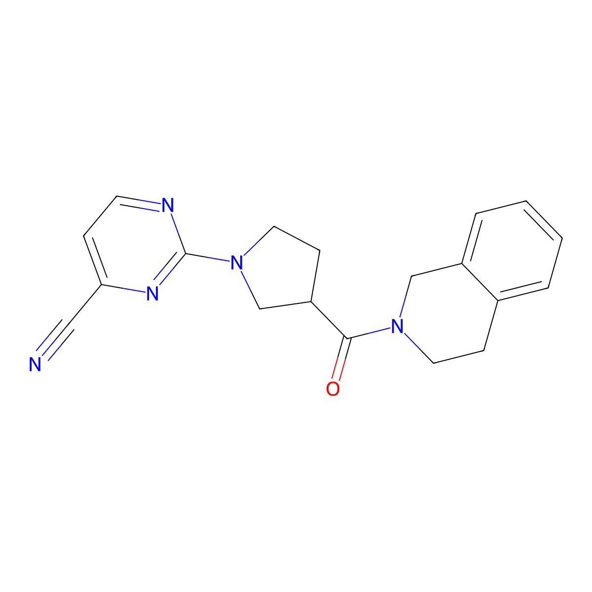 2-[3-(1,2,3,4-Tetrahydroisoquinoline-2-carbonyl)pyrrolidin-1-yl]pyrimidine-4-carbonitrile molecular structure, CAS 3054595-75-1