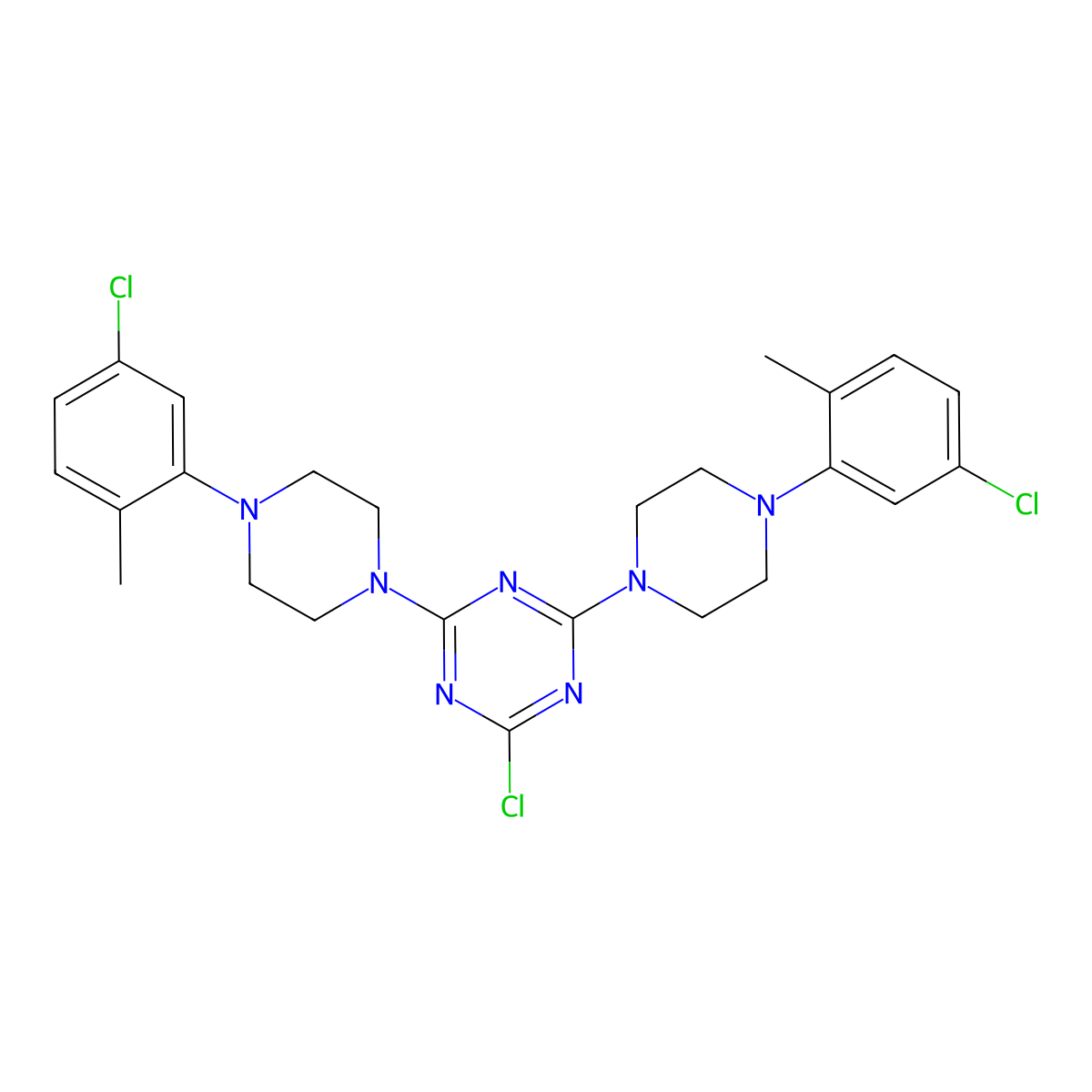 2-Chloro-4,6-bis[4-(5-chloro-2-methylphenyl)piperazin-1-yl]-1,3,5-triazine molecular structure, CAS 3054595-77-3