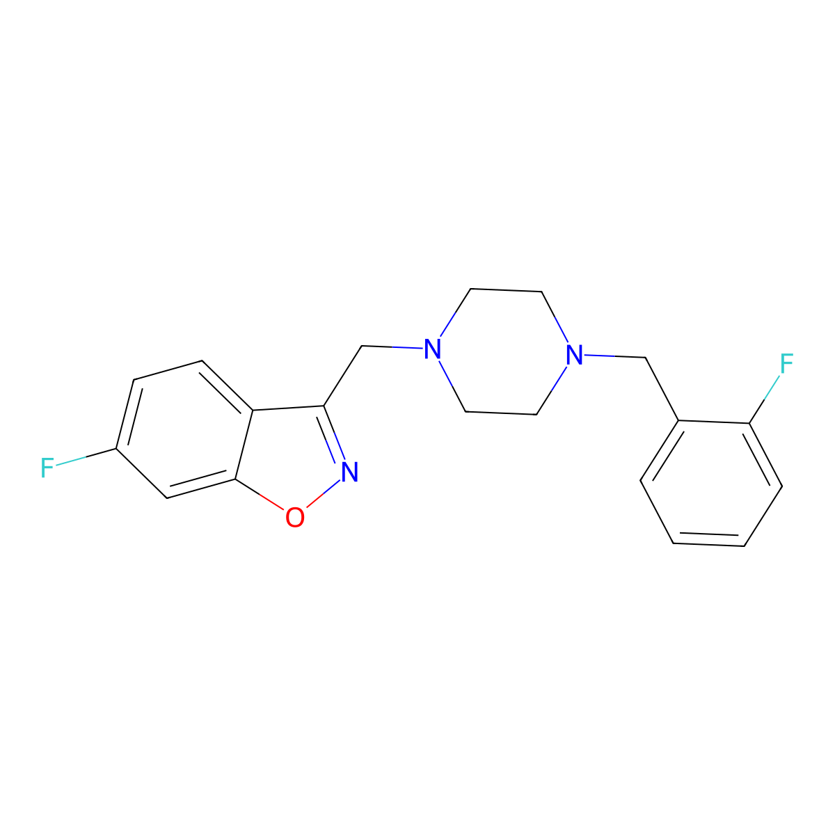 6-Fluoro-3-({4-[(2-fluorophenyl)methyl]piperazin-1-yl}methyl)-1,2-benzoxazole molecular structure, CAS 3054595-79-5