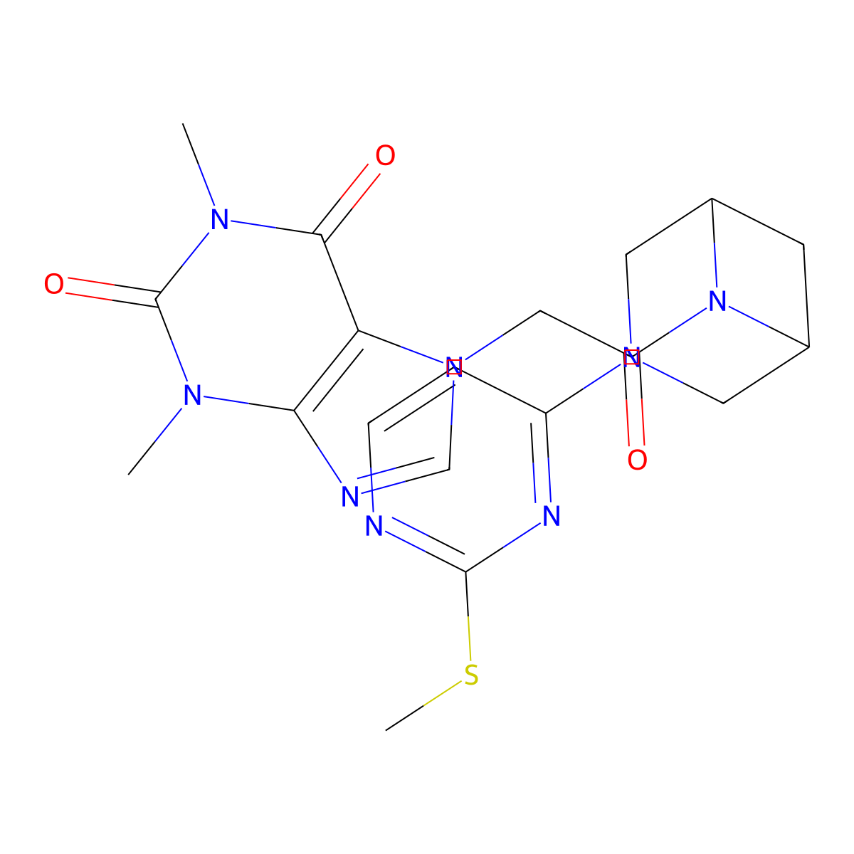 1,3-dimethyl-7-(2-{3-[2-(methylsulfanyl)pyrimidin-4-yl]-3,6-diazabicyclo[3.1.1]heptan-6-yl}-2-oxoethyl)-2,3,6,7-tetrahydro-1H-purine-2,6-dione molecular structure, CAS 3054595-81-9