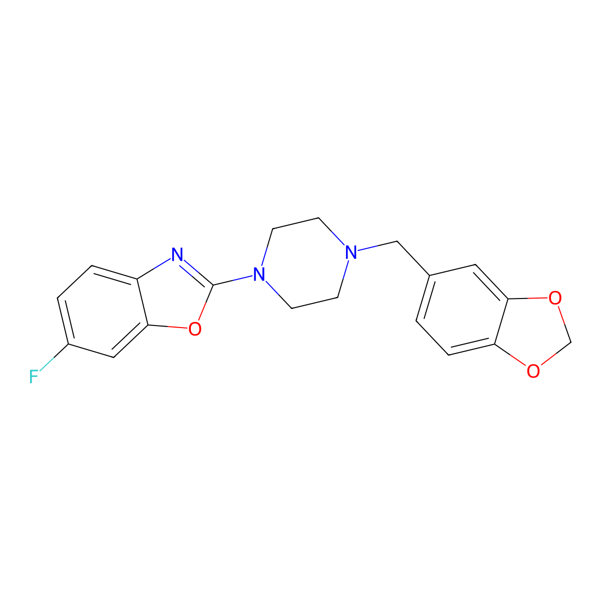 2-[4-(1,3-Benzodioxol-5-ylmethyl)piperazin-1-yl]-6-fluoro-1,3-benzoxazole molecular structure, CAS 3054595-83-1