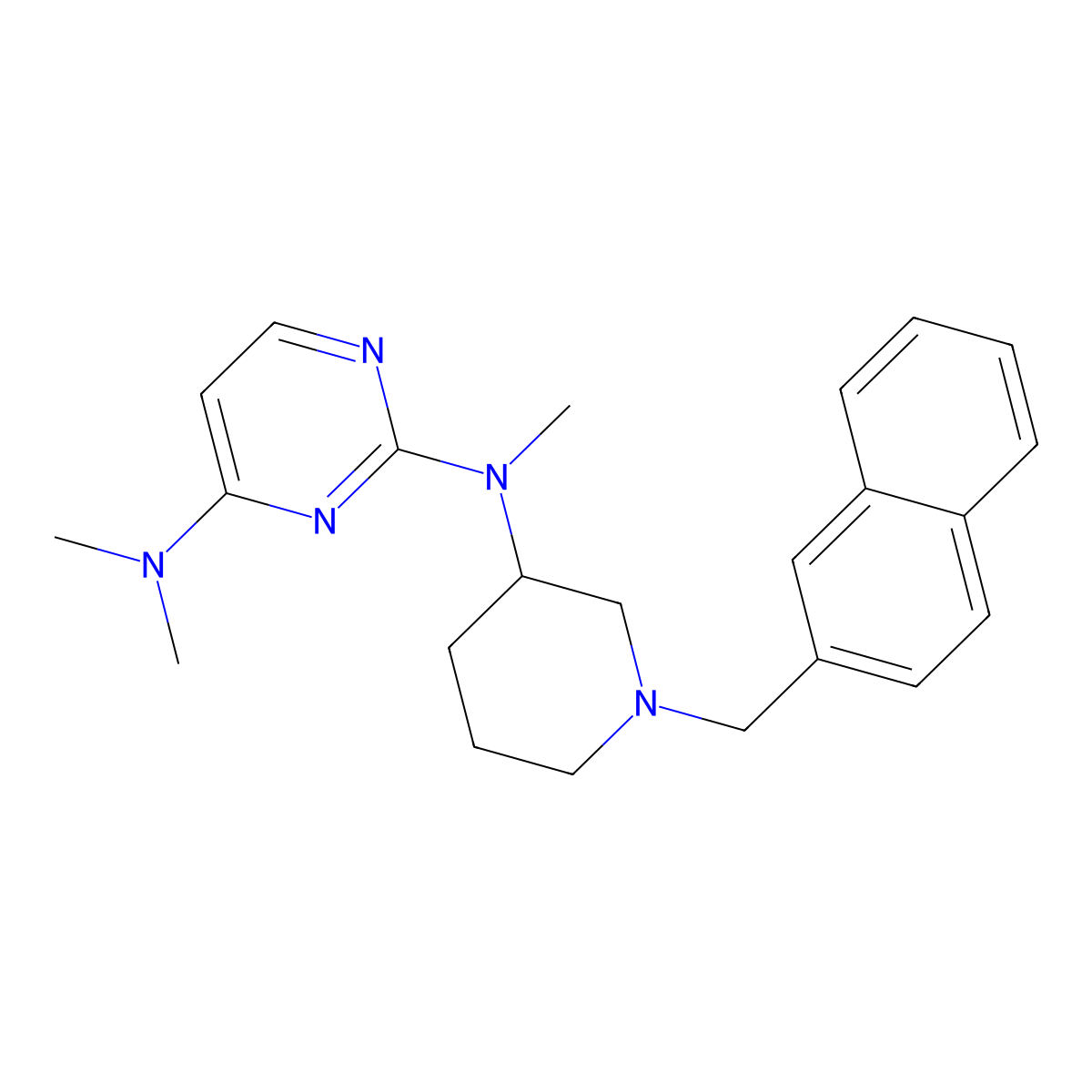 N2,N4,N4-trimethyl-N2-{1-[(naphthalen-2-yl)methyl]piperidin-3-yl}pyrimidine-2,4-diamine molecular structure, CAS 3054595-85-3