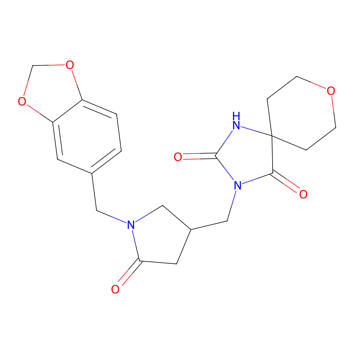 3-[[1-(1,3-Benzodioxol-5-ylmethyl)-5-oxopyrrolidin-3-yl]methyl]8-oxa-1,3-diazaspiro[4.5]decane-2,4-dione molecular structure, CAS 3054595-87-5
