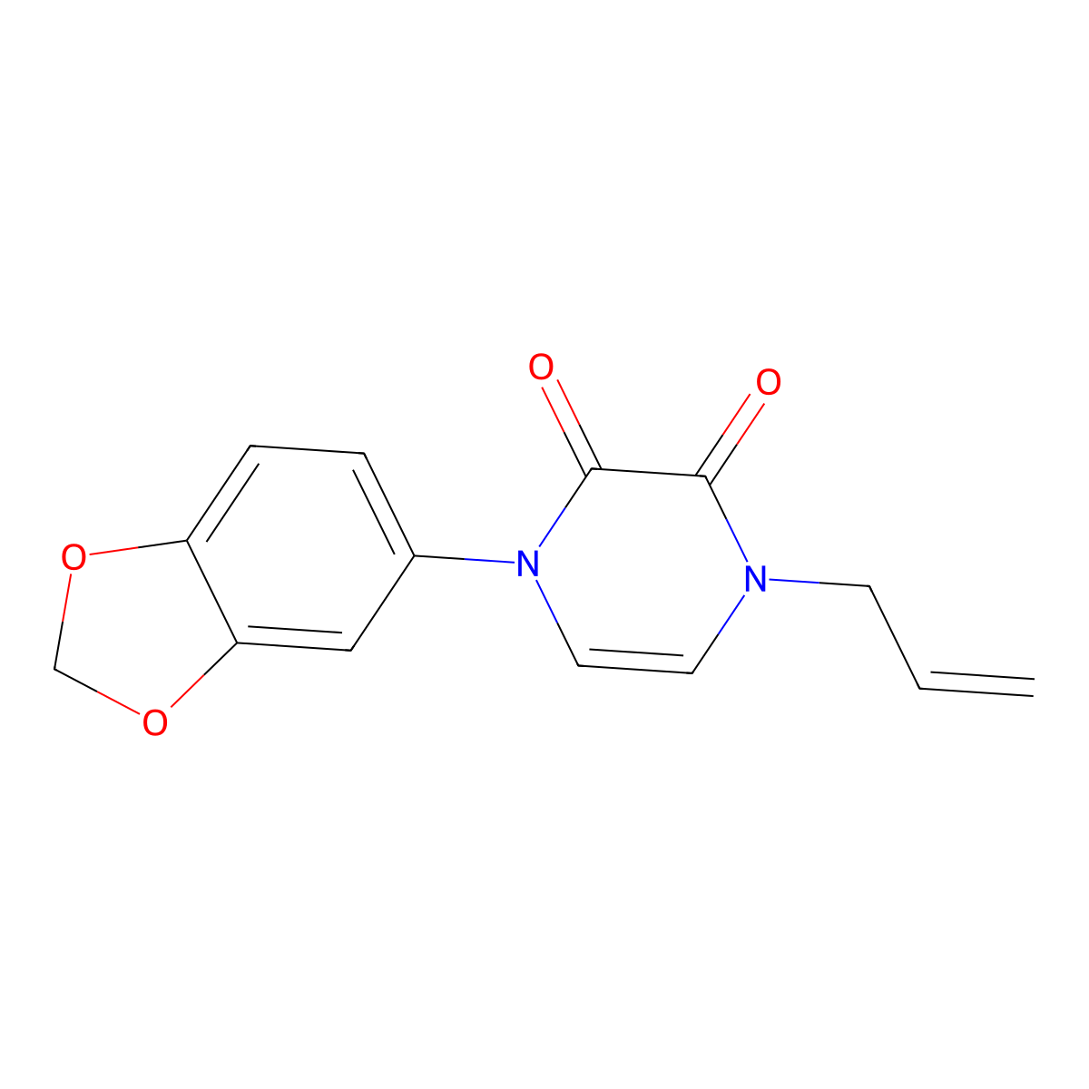 1-(2H-1,3-benzodioxol-5-yl)-4-(prop-2-en-1-yl)-1,2,3,4-tetrahydropyrazine-2,3-dione molecular structure, CAS 3054595-96-6