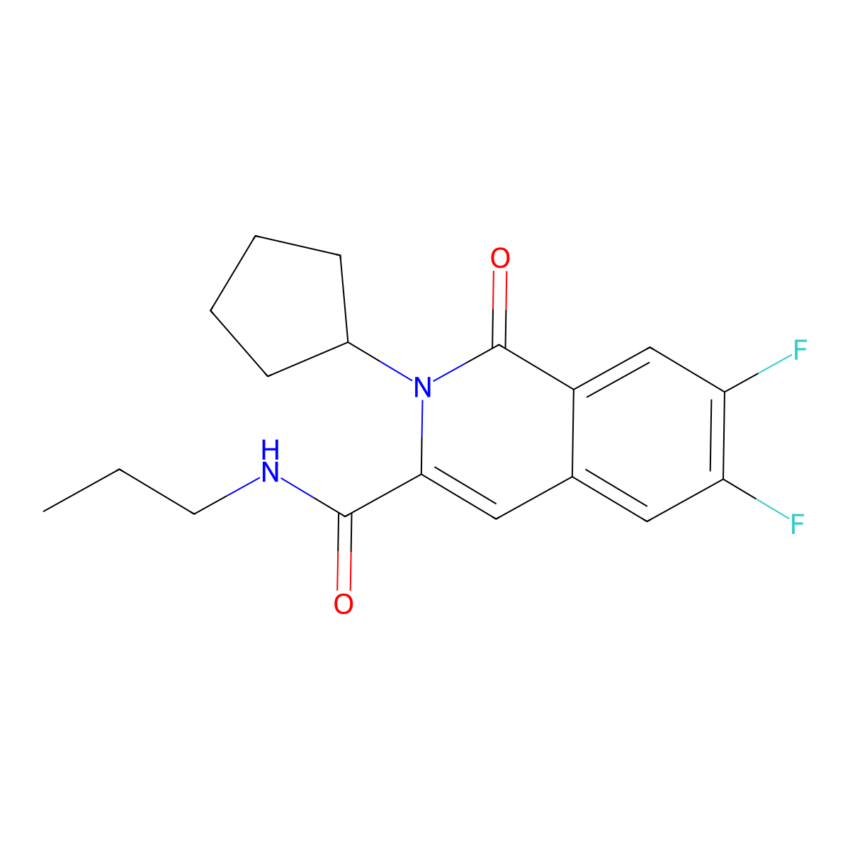 2-cyclopentyl-6,7-difluoro-1-oxo-N-propyl-1,2-dihydroisoquinoline-3-carboxamide molecular structure, CAS 3054596-01-6