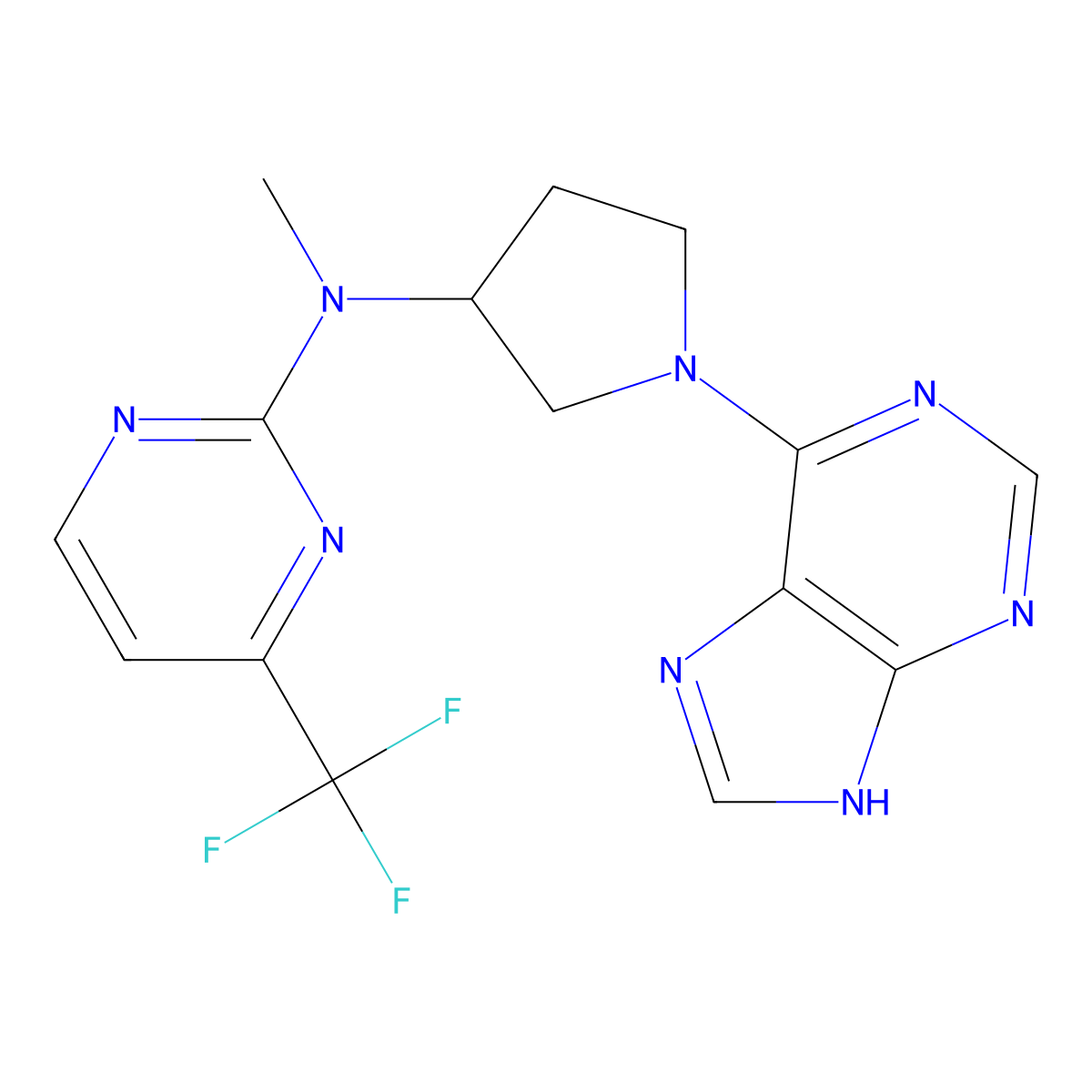 N-methyl-N-[1-(9H-purin-6-yl)pyrrolidin-3-yl]-4-(trifluoromethyl)pyrimidin-2-amine molecular structure, CAS 3054596-06-1
